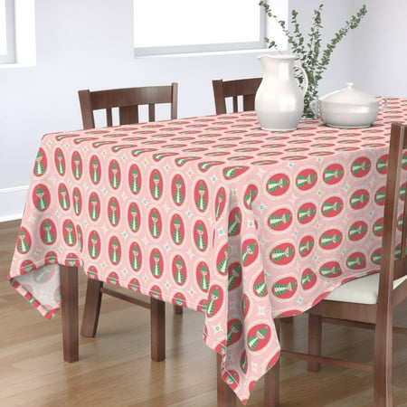 

Cotton Sateen Tablecloth 70 x 108 - Christmas Trees Vintage Inspired Retro Mod Midcentury Pink Holidays Tree Girl Stars Print Custom Table Linens by Spoonflower