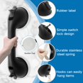 thumbnail image 5 of 2Pack Shower Grab Handles No Drilling Shower Handle With Suction Cup, Grab Bars for Seniors, Portable Bath Handle For Bathtub Shower Toilet Hook Carries 20kg Handle Carries 100kg（Black）, 5 of 7