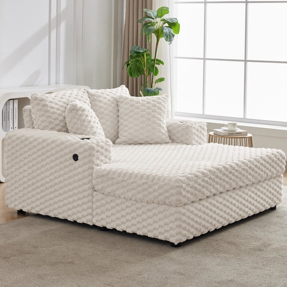 Soonbuy 60" Chaise Lounge Chair,Upholstered Modern Sleeper Sofa Bed with Throw Pillows & Armrests,Oversized Comfy Reading Chair for Living Room and Bedroom(ship in 2 boxes)