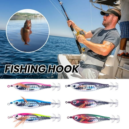 Tnobhg 6Pcs 7.8CM/5.5G Fishing Lure Hook with Squid Jig Realistic 3D Eyes Glow In The Dark Artificial Jigging Bait Outdoor Fishing Accessories