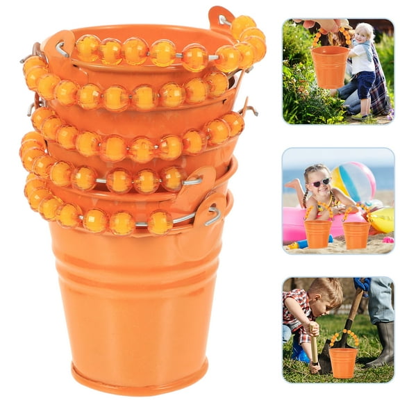 Raindrops 5pcs Miniature Iron Buckets in Orange for Home Decoration and Beach Fun, Metal Pails