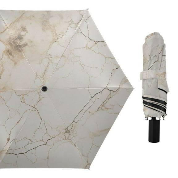 Gray White Marble Compact Sun Umbrella Windproof Travel Umbrellas for Rain Strong Portable UV Protection