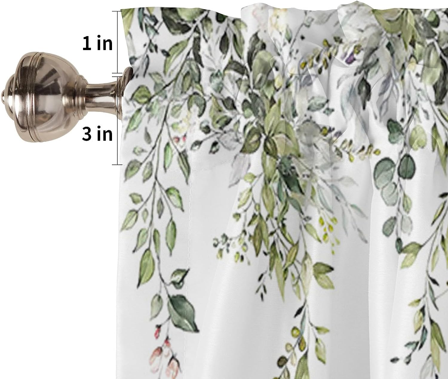 Alishomtll Green Valance Curtains for Living Room Bedroom Kitchen Windows Watercolor Floral Print ,52 x 18 inch,Rod Pocket