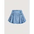 thumbnail image 5 of Denim Pleated A-Line Mini Skirt With Belted Waist Blue, 5 of 8