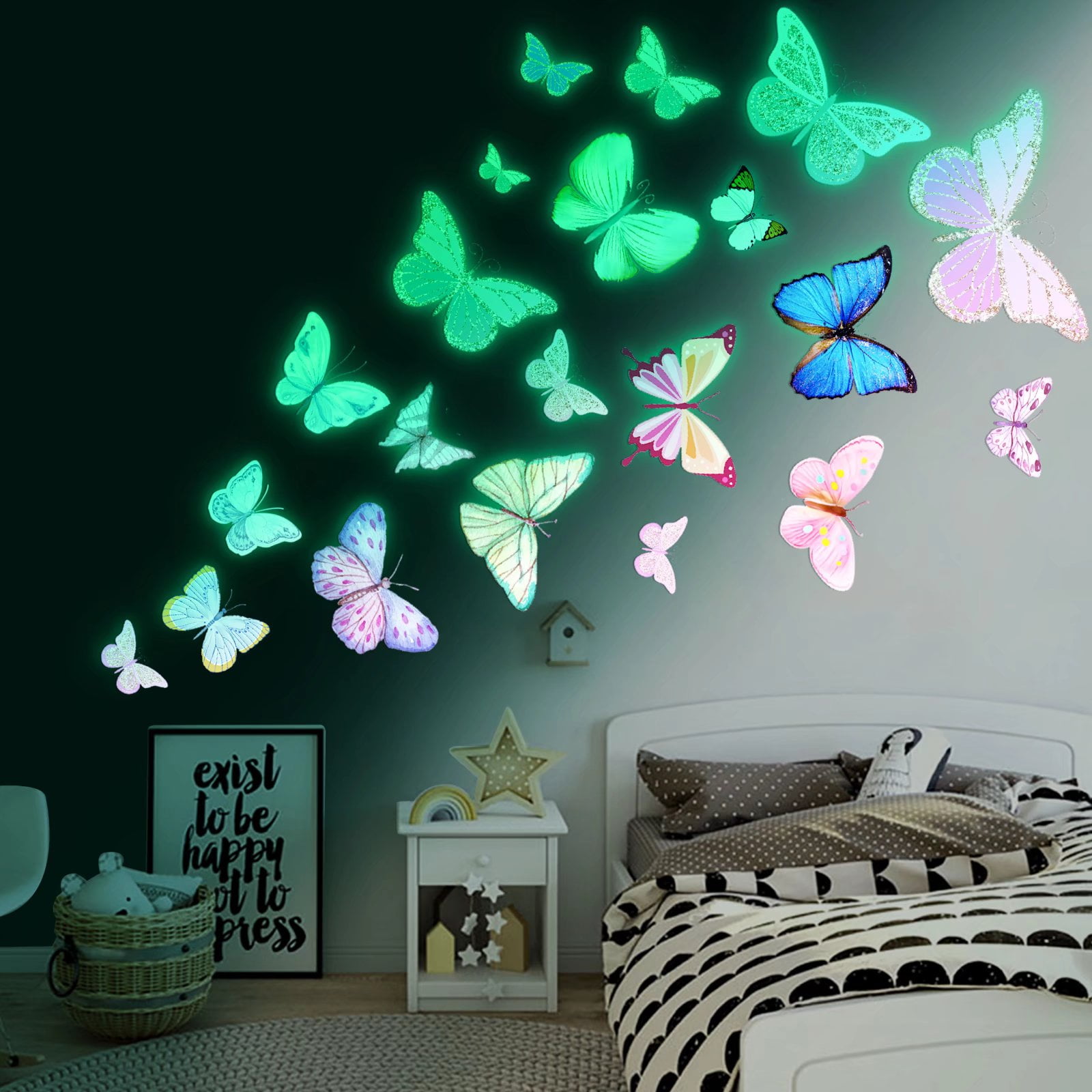 Butterfly Wall Decals Glow in The Dark Butterflies Wall Decals Luminous  Butterfly Wall Stickers Waterproof Peel and Stick for Kids Boys Girls  Bedroom