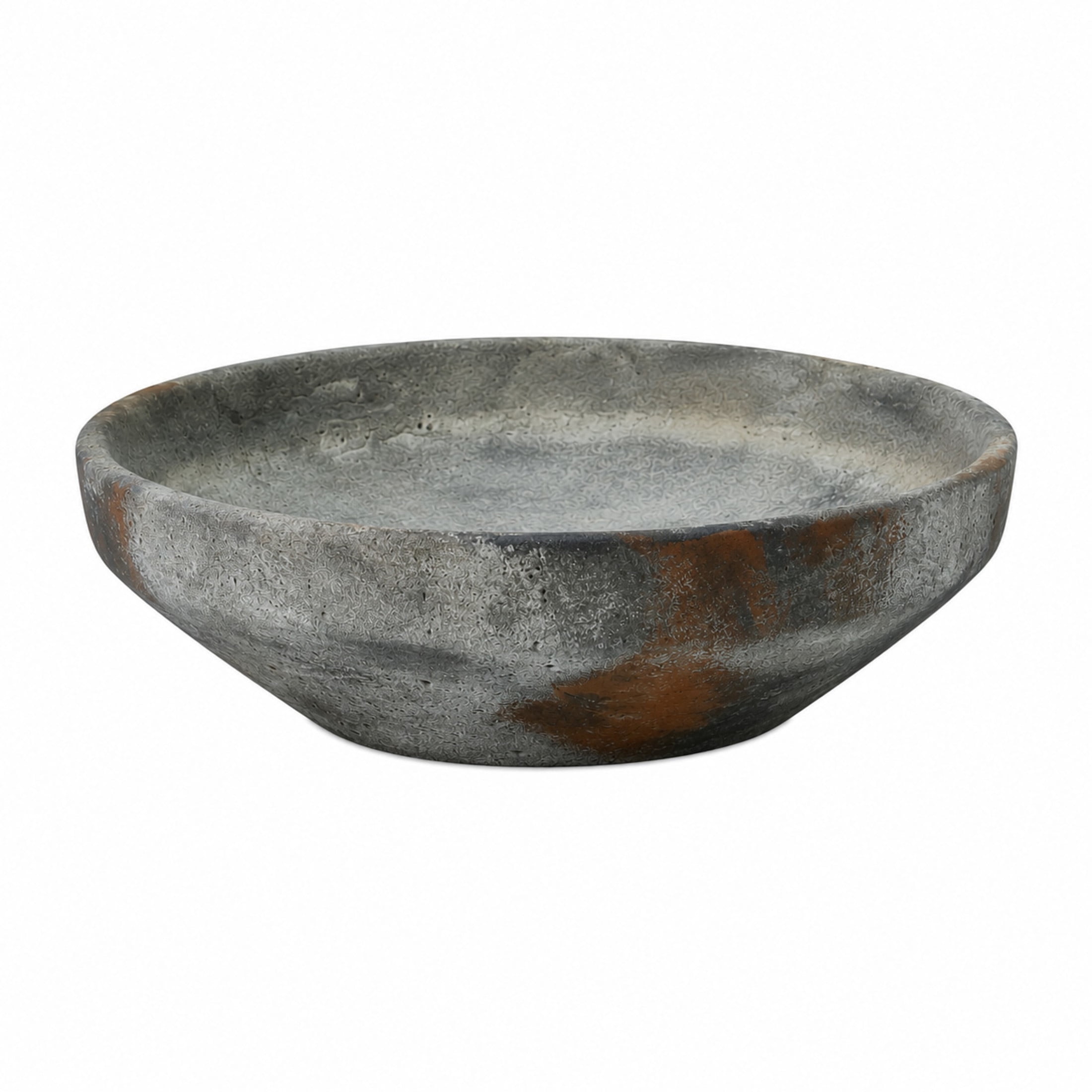 DecMode 12" Round Textured Dark Gray Ceramic Decorative Bowl with Brown Accents
