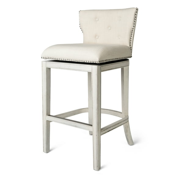 Open Box Maven Lane Hugo Tufted-Back Kitchen Swivel Stool White Oak, Bar Height