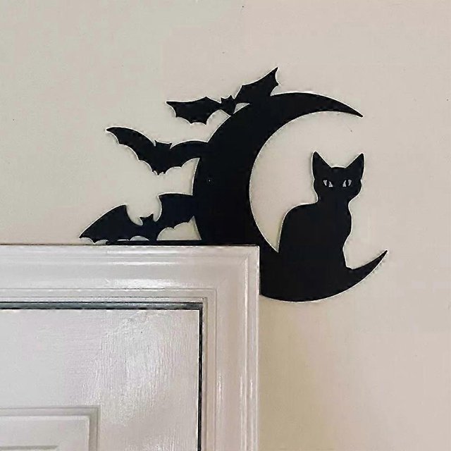 Último adorno de metal para puerta con forma de gato adorable de 2024: marco de decoración de puerta de Halloween en la esquina