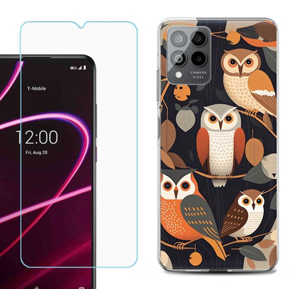 OneToughShield ® for T-Mobile Revvl 6x Pro 5G Shockproof Fashion Phone Case, with Tempered Glass Screen Protector - Owl Mix