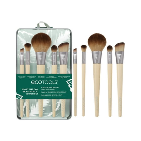 EcoTools Start the Day Beautifully Makeup Brush Kit with Storage Tray, 6 Piece Set