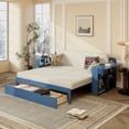 thumbnail image 4 of LHYY Queen Size Daybed with Removable Desk,Storage Drawers Hydraulic Side Table,Blue, 4 of 11