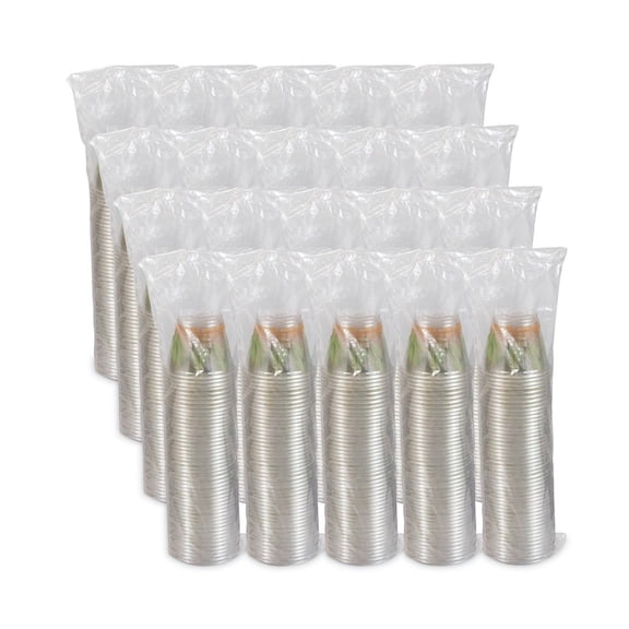 Dart RTP9RBARE Bare Eco-Forward 9 oz. RPET Cold Cups with ProPlanet Seal - Clear/Green/Orange (20/Carton)