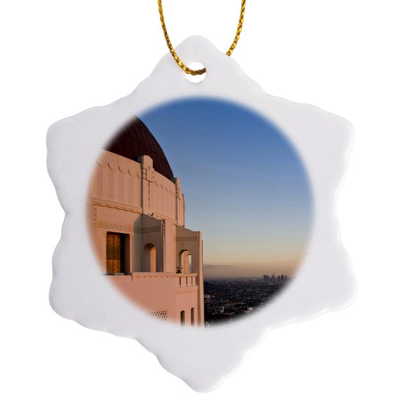 3drose, Ca, Los Angeles, Griffith Park Observatory - Us05 Wbi0534 - Walter Bibikow, 3 inch Snowflake Porcelain Ornament