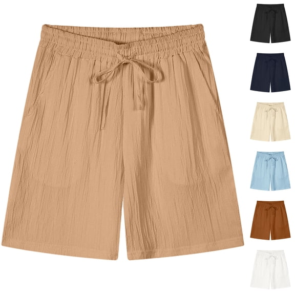 Men's Casual Bermuda Shorts 9" Inseam Textured Summer Beach Short Pants Elastic Waist Drawstring Travel Vacation Loungewear with Pockets Breathable Quick Dry