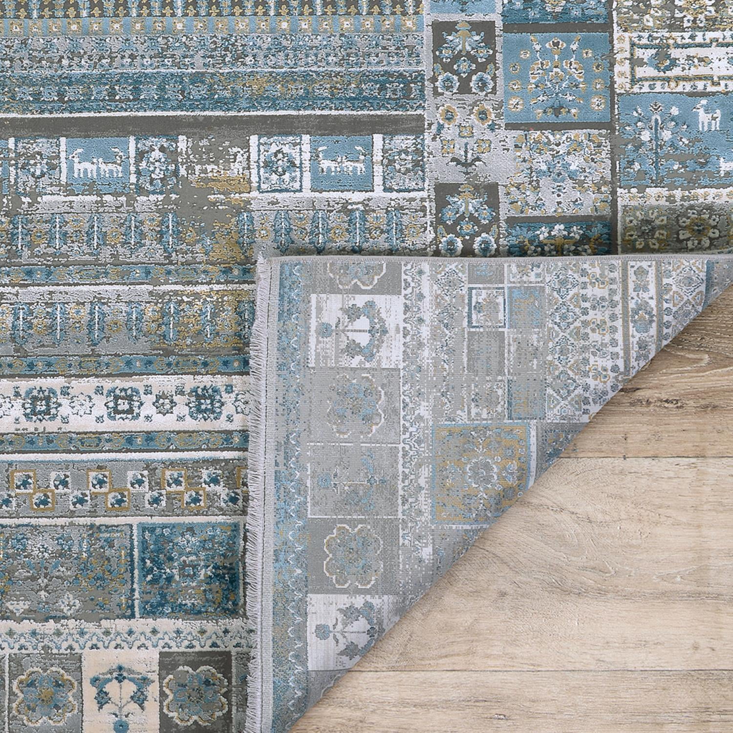 Couristan Siena Tessera 6'6" x 9'6" Blue-Gold-Steel Area Rug