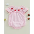 thumbnail image 2 of aturustex Toddler Baby Girls Bubble Romper 0 3M 6M 12M 18M Infant Flying Sleeve Bodysuits Plaid Print Jumpsuits Crew Neck Rompers Strawberry Embroidermmer Outfits Beachwear for Holiday Party, 2 of 8