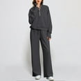 thumbnail image 2 of Women's Fall Matching Half Zip Sweatshirt and Wide Leg Sweatpants, Casual 2 Piece Outfit, Tracksuit Sets, 2 of 4
