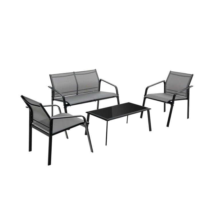 Aimee Lii 4 Pieces Patio Furniture Set with Glass Table Deck, Patio Conversation Sets for Backyard and Poolside, Gray Aimee Lii 4 Pieces Patio Furniture Set with Glass Table Deck, Patio Conversation Sets for Backyard and Poolside, Gray