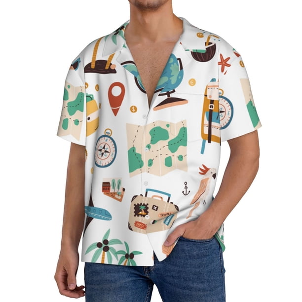 Fotbe Travel1 Camisa Estampada de Manga Corta para Hombre, Casual de Verano, Estilo Playero, Sin Arrugas-4X-Large