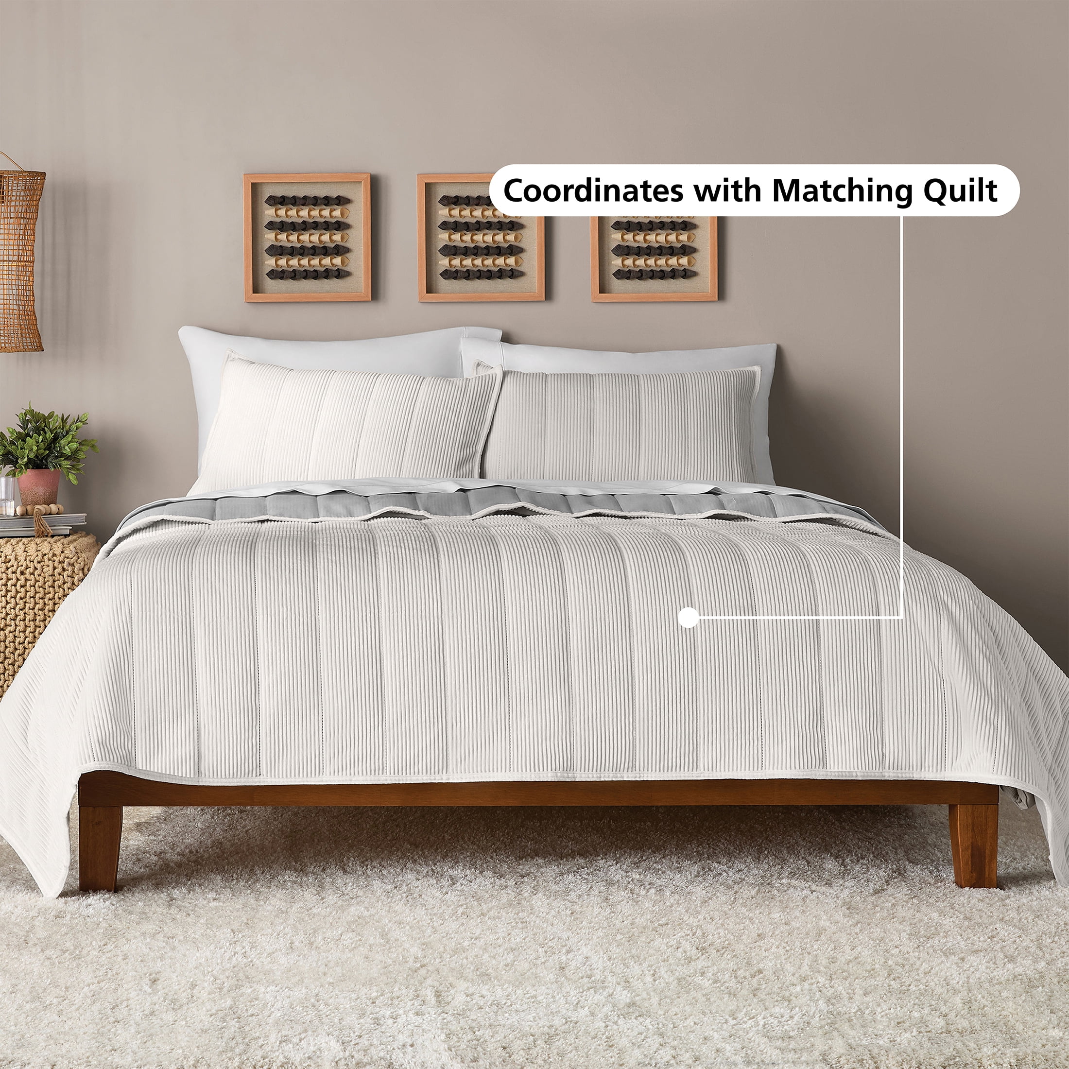 Mainstays Corduroy Pillow Sham, Standard, White, 1 Pack