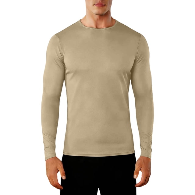 Cycling Base Layer Men Solid Color Long-Sleeved Round-Neck Stretchy Base Layer Fitness Wear Outdoor Cycling Top Polyester Fiber Material