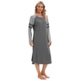 thumbnail image 2 of Women Long Sleeve Nightgown Loose Fit Sleepshirt Spring Fall Calf-Length Soft House Dress Round Neck Comfy Sleepwear Loungewear, Gray S-3XL, 2 of 7