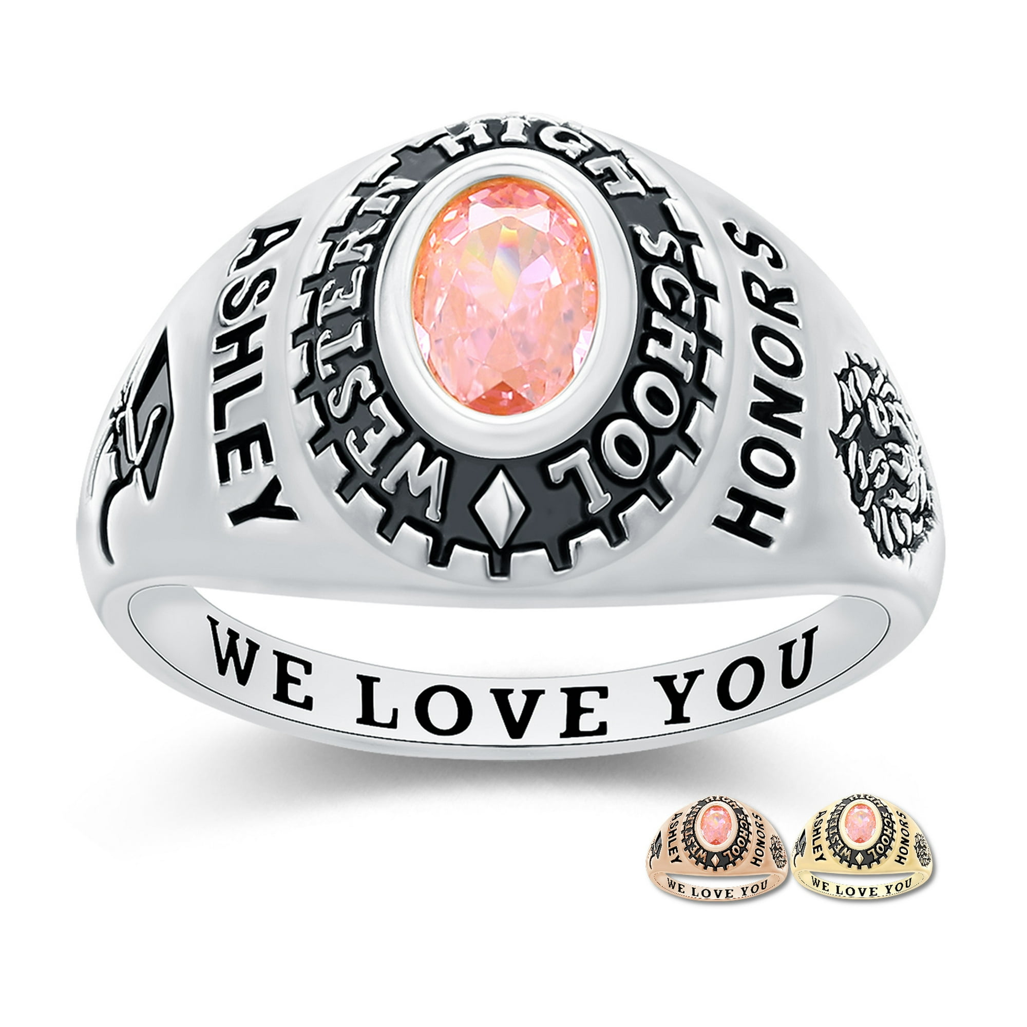 Mementos USA Custom Women's Class Rings Sterling Silver for High School & College-Platinum-Classic