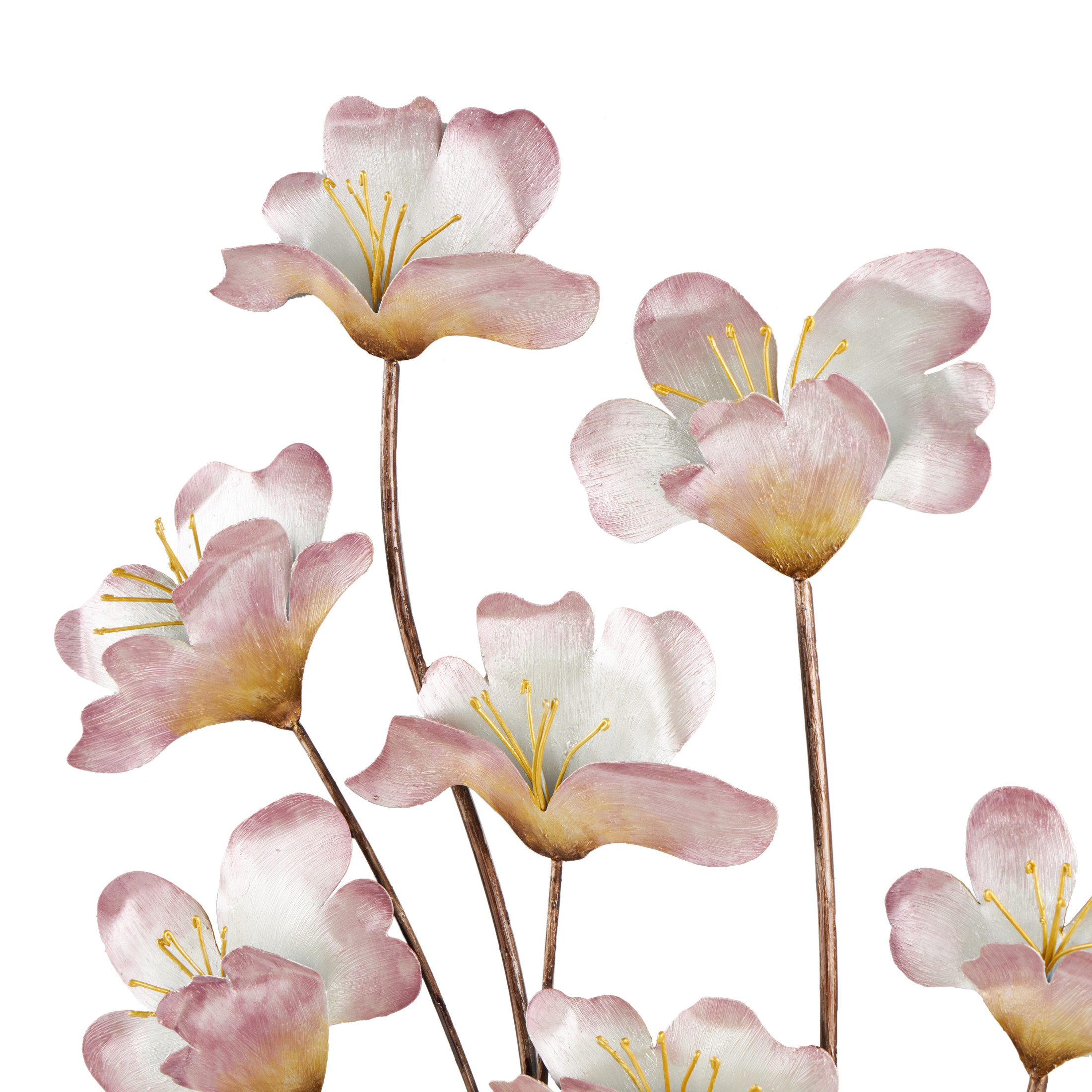 DecMode Pink Metal Floral Wall Decor with Copper Stems