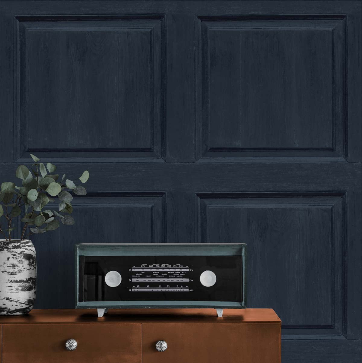 NextWall Arthouse Washed Faux Panel Peel and Stick Wallpaper 20.5 in. W x 18 ft. L - Navy