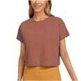 thumbnail image 2 of RYRJJ Women's Summer Crop Tops Casual Short Sleeve Round Neck Solid T-Shirt Basic Cropped Tees(Rose Gold,XL), 2 of 7