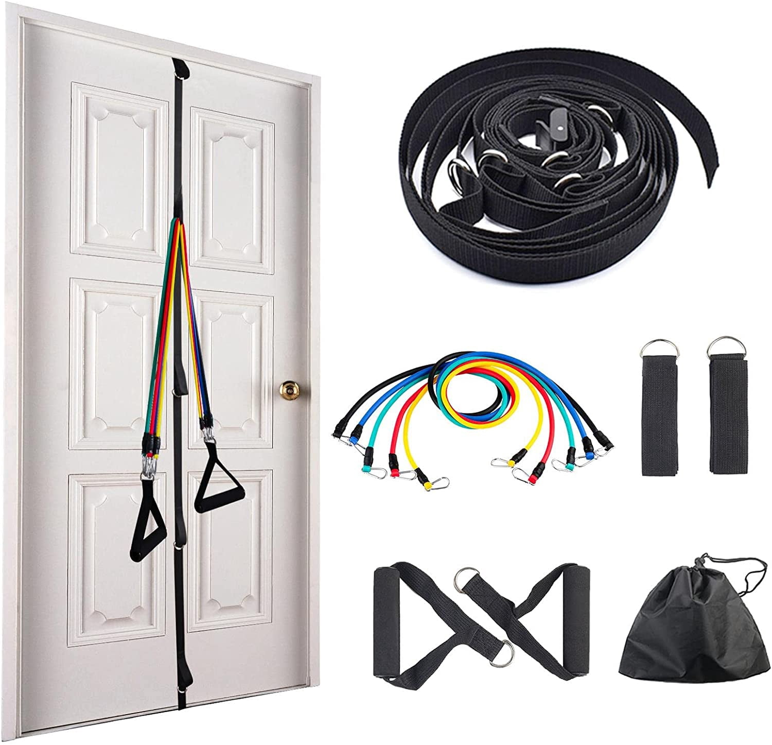 TuseyRxln Door anchor strap for resistance bands exercises, multi point anchor gym attachment for home fitness, portable door strap resistance workout equipment, punch free, nail