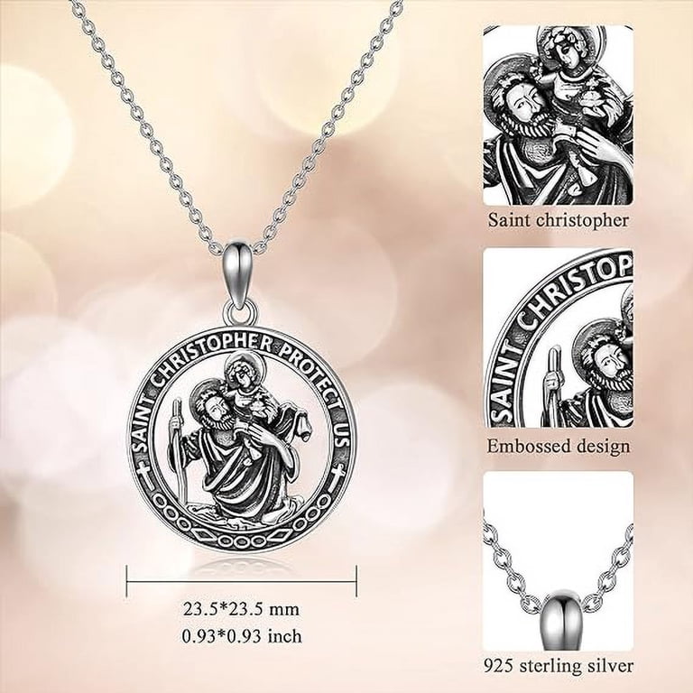 Saint Christopher Necklace For Men St Christopher Medal In 925 Sterling ...