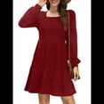 thumbnail image 2 of Vestido Estilo Babydoll Informal de Otoño con Cuello Cuadrado y Larga para Mujer. Vino Tinto M, 2 of 7