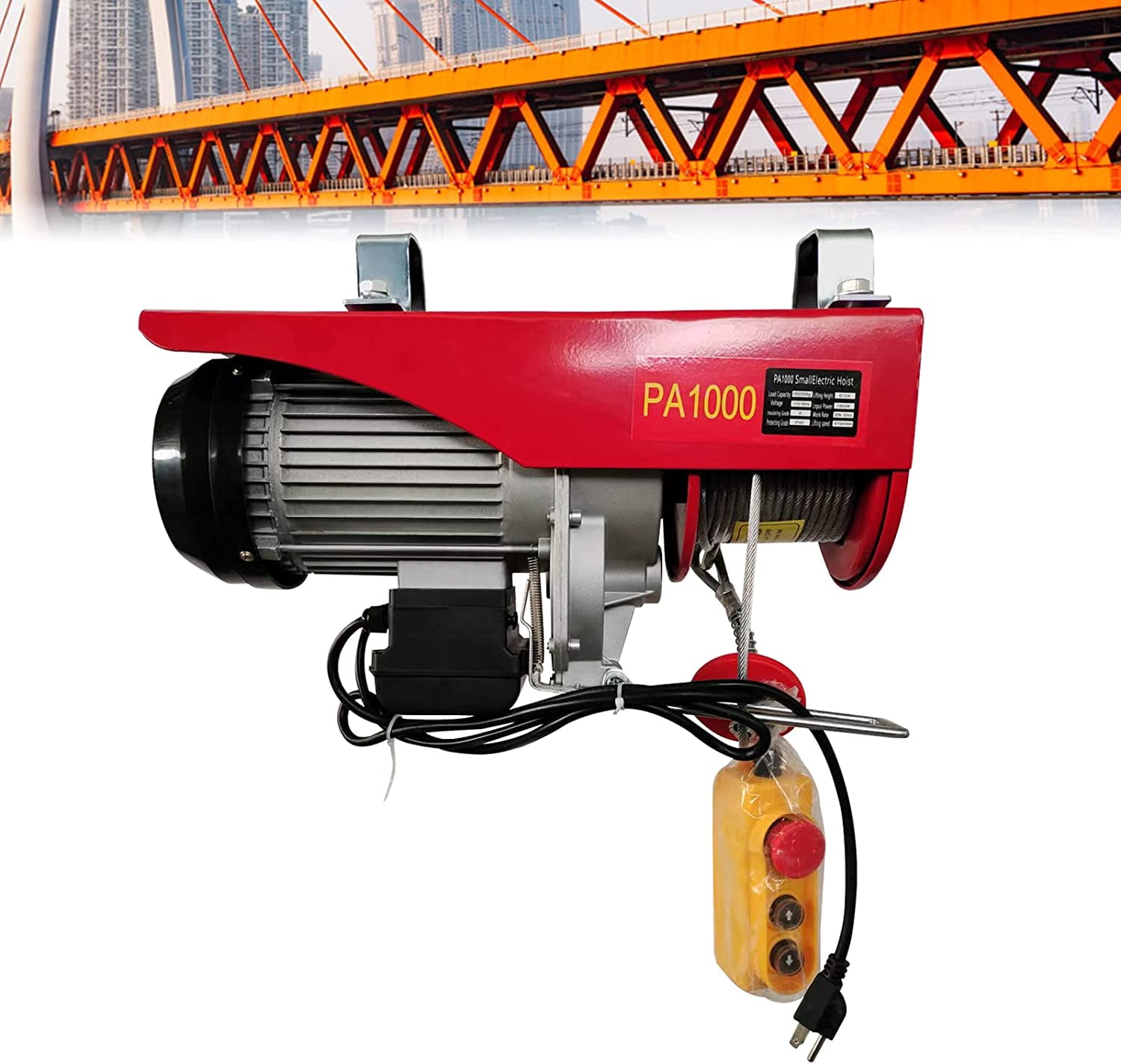 FETCOI 2200lb/1 Ton Electric Hoist Lift Overhead Winch Hoist Remote Control Hook Pulley Lifting