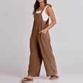 thumbnail image 6 of Wide Leg Overalls for Women Loose Fit Casual Sleeveless Linen Jumpsuit Tie Straps Bib Summer Rompers with Pockets Brown XL, 6 of 8