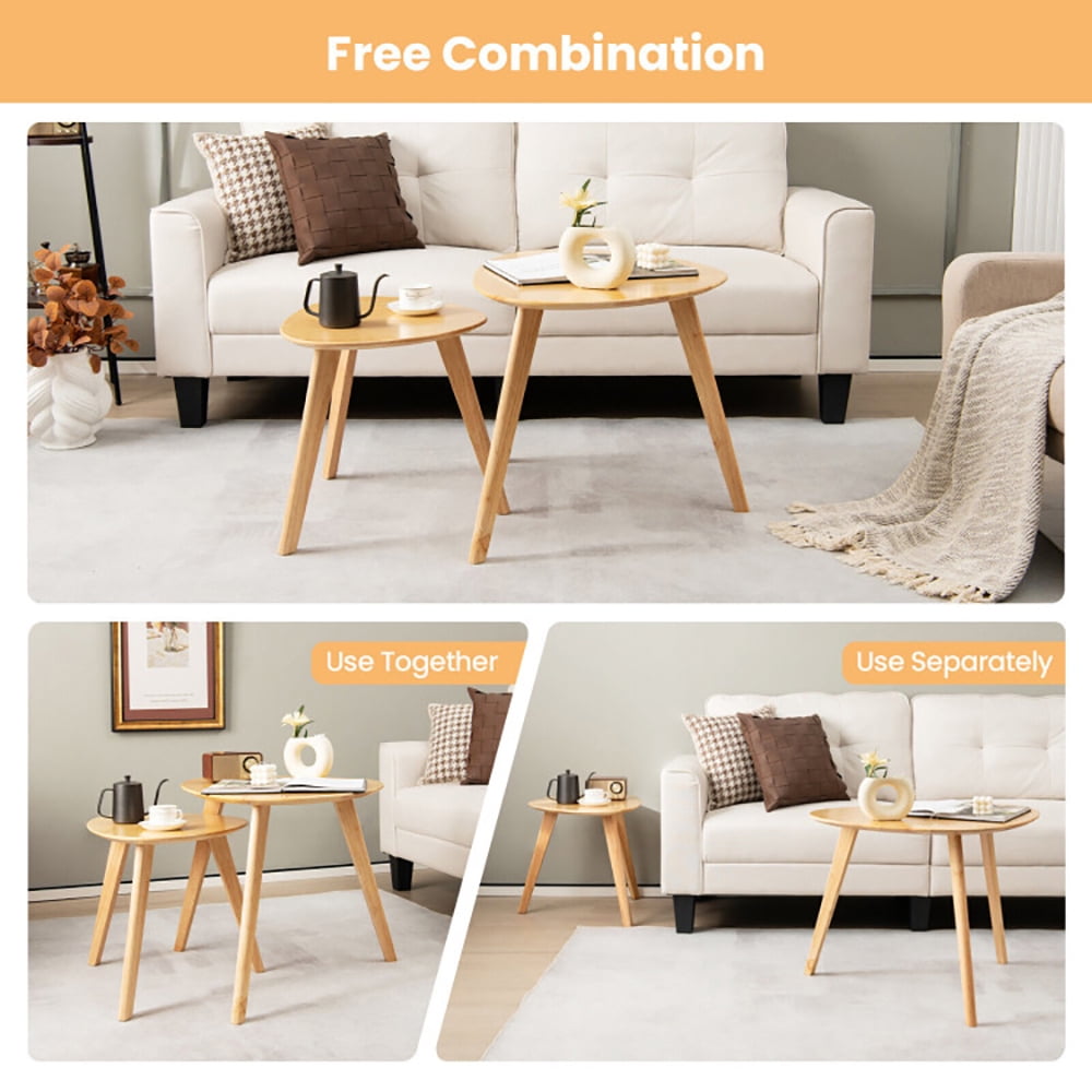 Finihen Coffee Table, Wooden Coffee Table, Set of 2 Triangle Modern Coffee Table Rubber Wood, for Living Room, Reception Room, Natural Finihen Coffee Table, Wooden Coffee Table, Set of 2 Triangle Modern Coffee Table Rubber Wood, for Living Room, Reception Room, Natural