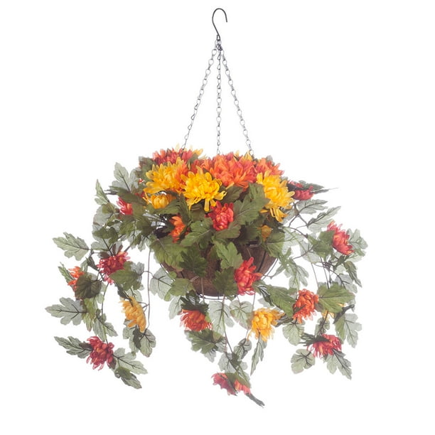 OakRidge Fully Assembled Artificial Mum Hanging Basket, Multi, 10