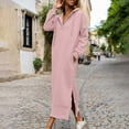 thumbnail image 2 of Busydd Dresses for Women Casual Comfy Solid Color Slit Maxi Dress Fashion Hooded Long Sleeve Dress for Women with Drawstring and Pockets M, 2 of 7