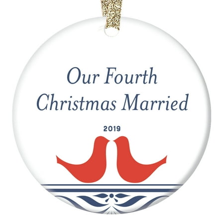 Gift Ideas Married Couple 4th Anniversary Christmas Ornament 2019 Tree Decoration Four Years Married Husband Wife Gift Couple Him Her Present Idea Cute Clean Birds Congratulations Ceramic 3