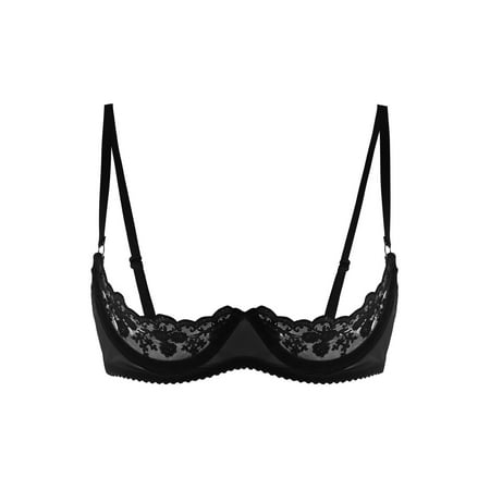 DPOIS Women s See Through Unlined Hollow Out Underwired Bra Tops Black M