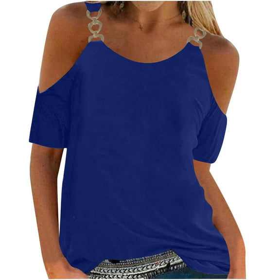 gakvbuo Cold Shoulder Tops For Women Summer Blouses Tunics Tops Fashion Woman Causal Round-Neck Solid Blouse Short Sleeve T-Shirt Summer Tops
