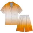 thumbnail image 2 of Men's Gradient Printed Silk Satin Short Sleeve Button Up Pajama Loungewear Set for Comfortable Sleep, 2 of 4