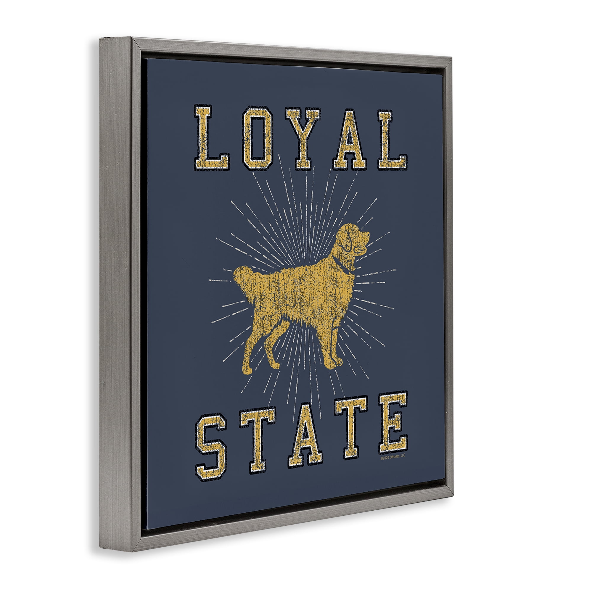 Stupell Industries Varsity Loyal State Novelty & Humor Painting Gray Floater Framed Canvas Art Print Wall Art, 18 x 18