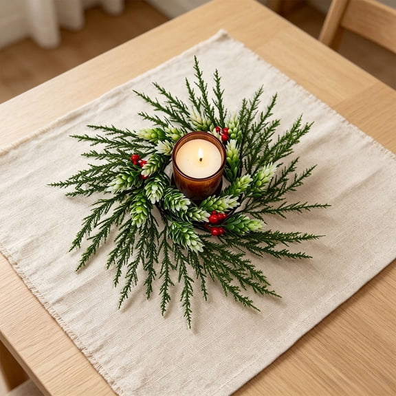 Large Christmas Candle Ring Wreath with Artificial Floral Accents Versatile Holiday Tabletop Decor for Celebration Gatherings and Winter Decorations
