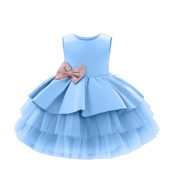 Cute Summer Dress Toddler Baby Girls Dress Sequin Bowknot Birthday Party Wedding Gown Kids Dresses Blue 16-24 Months