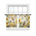 thumbnail image 7 of Summer Sunflower Bee Sheer Curtains 45 inches Long 2 Panels Set Yellow Floral Plants Wood Grain Rustic Tiers Sheers Rod Pocket Small Window Short Curtains for Kitchen Cafe, Each 52" W x 45" L, 7 of 7