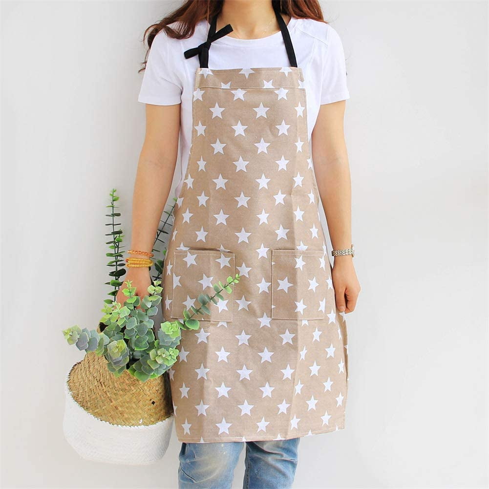 Stars Apron With Pocket Cotton Linen Women S Kitchen Apron Bib Apron Cooking Apron For Cooking Or Baking Beige L Walmart Com Walmart Com