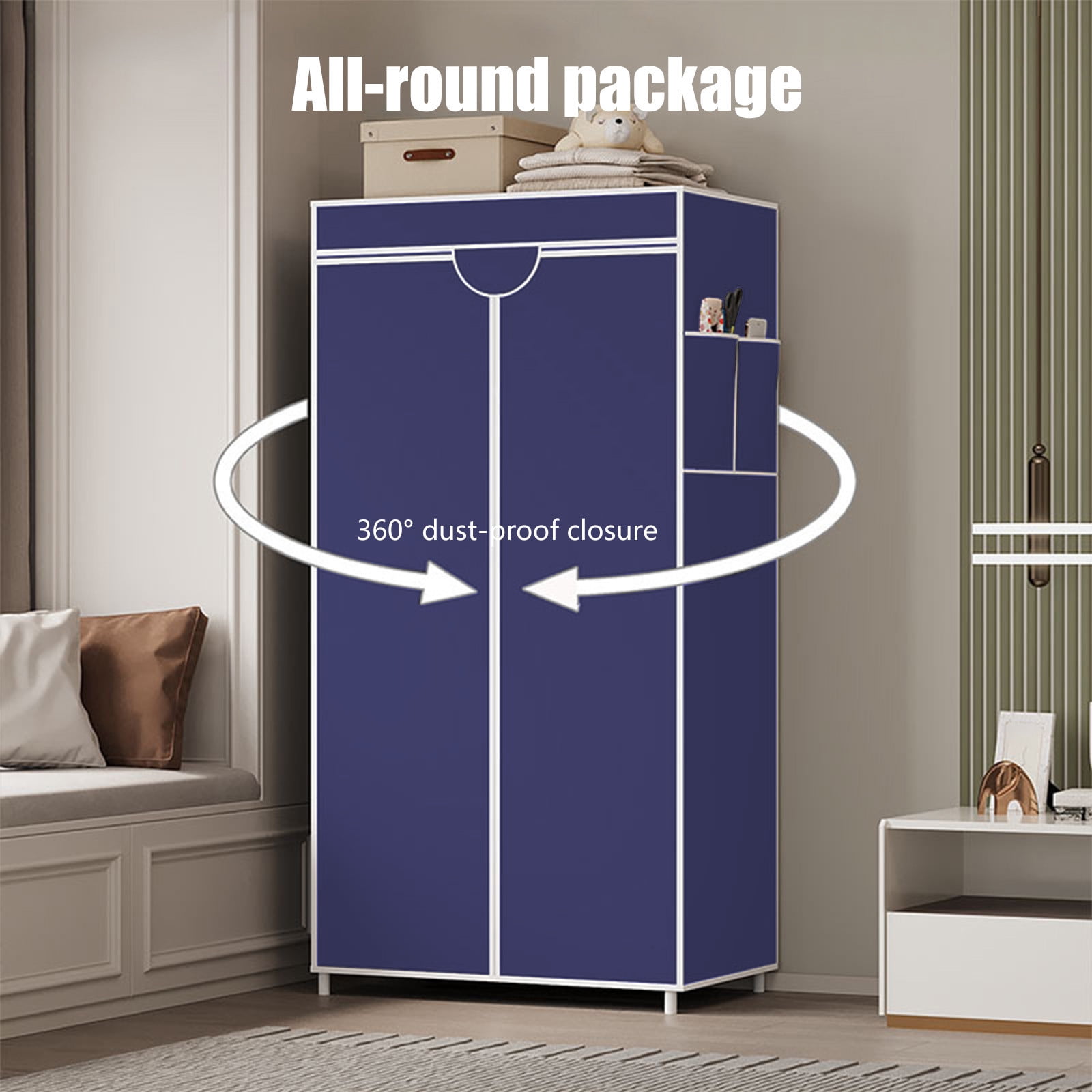 Freestanding Closet Organizer | Portable Wardrobe Storage Cabinet with Non-Woven Cover | 57.48X22.44X17.32In for Bedroom, Clothes, Shoes & Bags