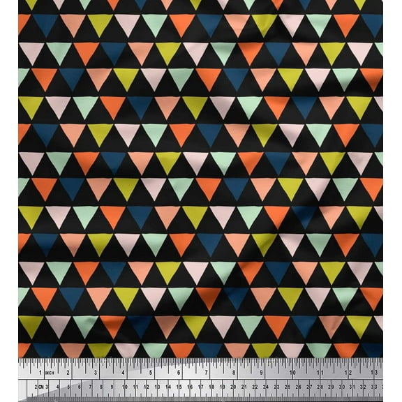 Soimoi Black Cotton Duck Fabric Triangle Geometric Print Sewing Fabric Yard 42 Inch Wide
