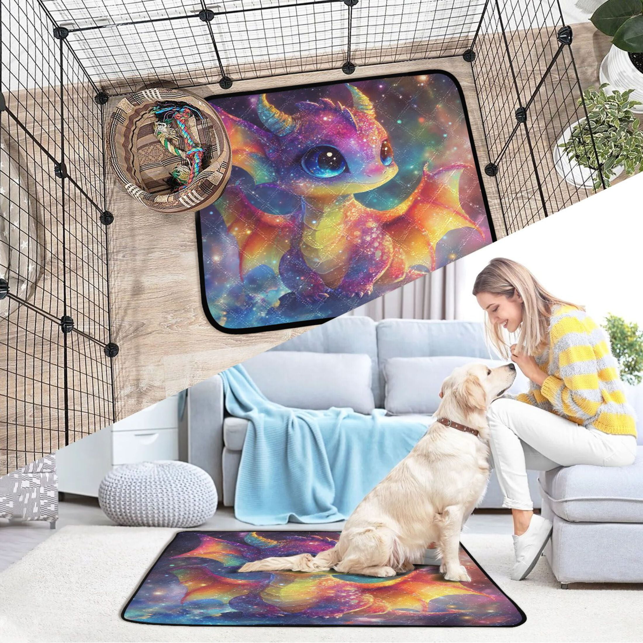 Qxltty Colorful Dragon Baby Cat litter Pads Pet Set of 2 Diaper Mats Center Anti-leakage Layer Absorbent Soft and Comfortable